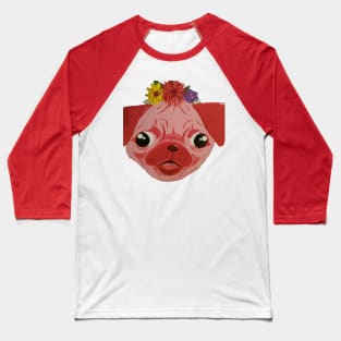 Pink Flower Crown Pug Baseball T-Shirt